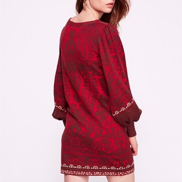 Free People Music and Lyrics Damask Knit Long Sleeve Sweater Dress Red S NWT - Picture 3 of 13